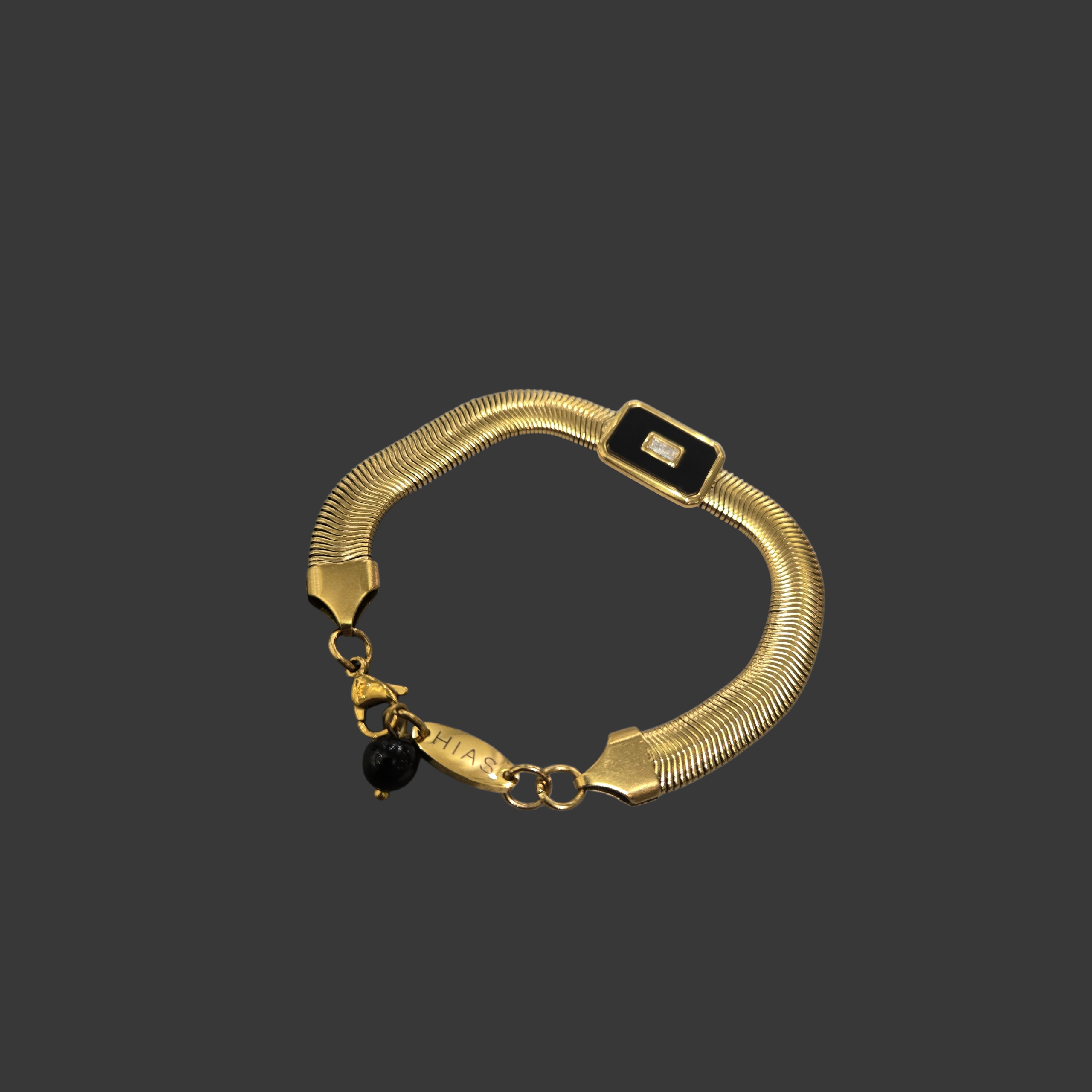 BLACK ENAMEL HERRINGBONE BRACELET