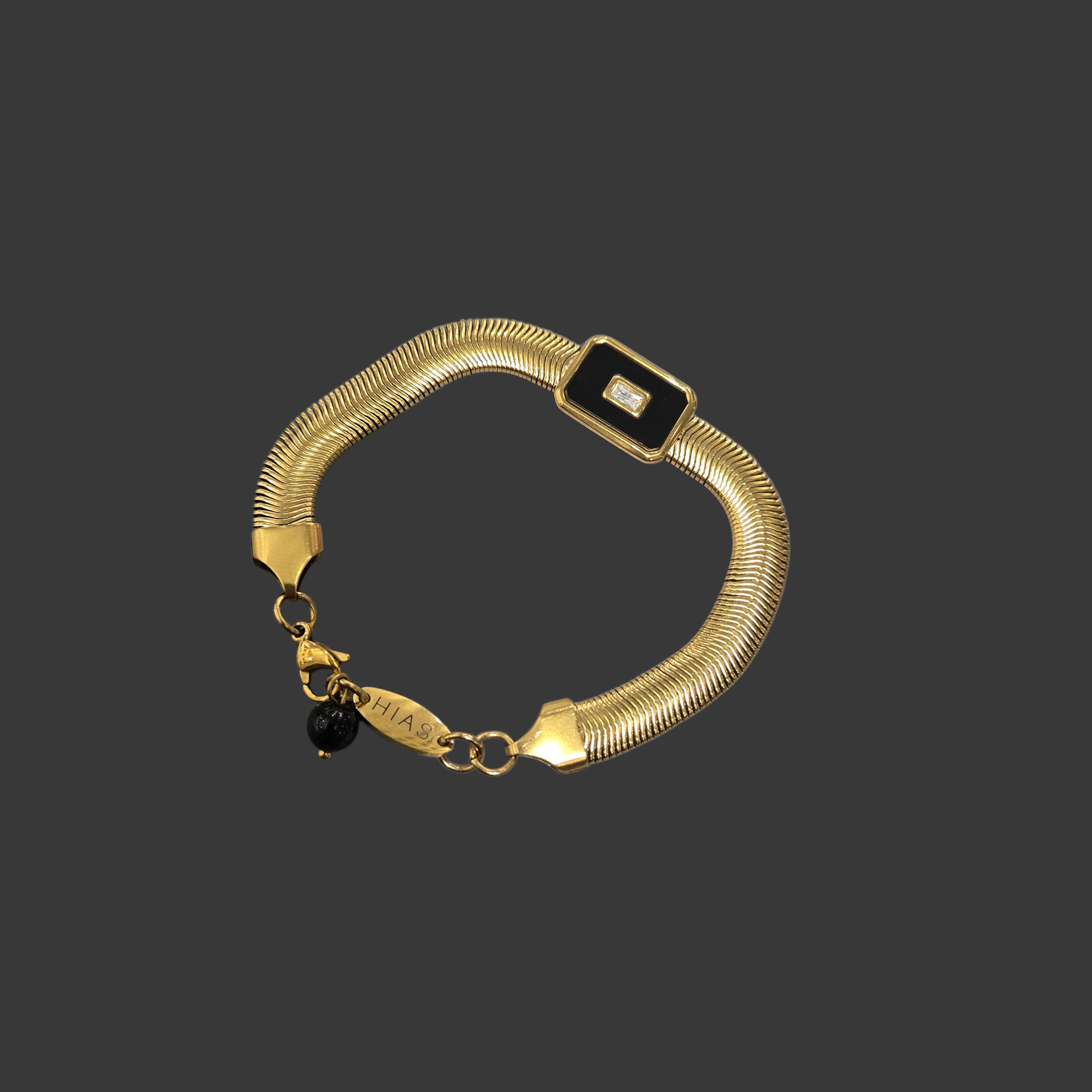 BLACK ENAMEL HERRINGBONE BRACELET