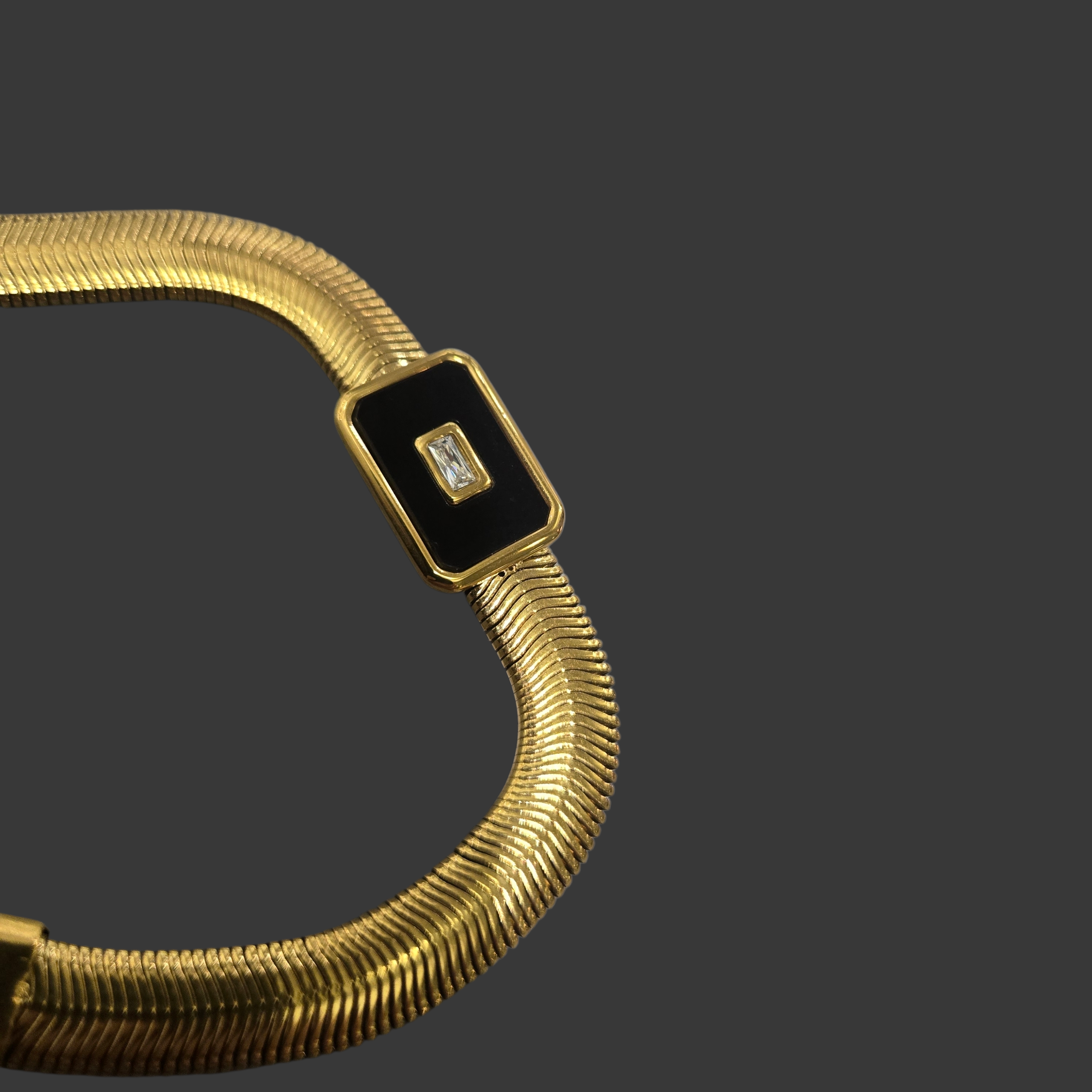 BLACK ENAMEL HERRINGBONE BRACELET