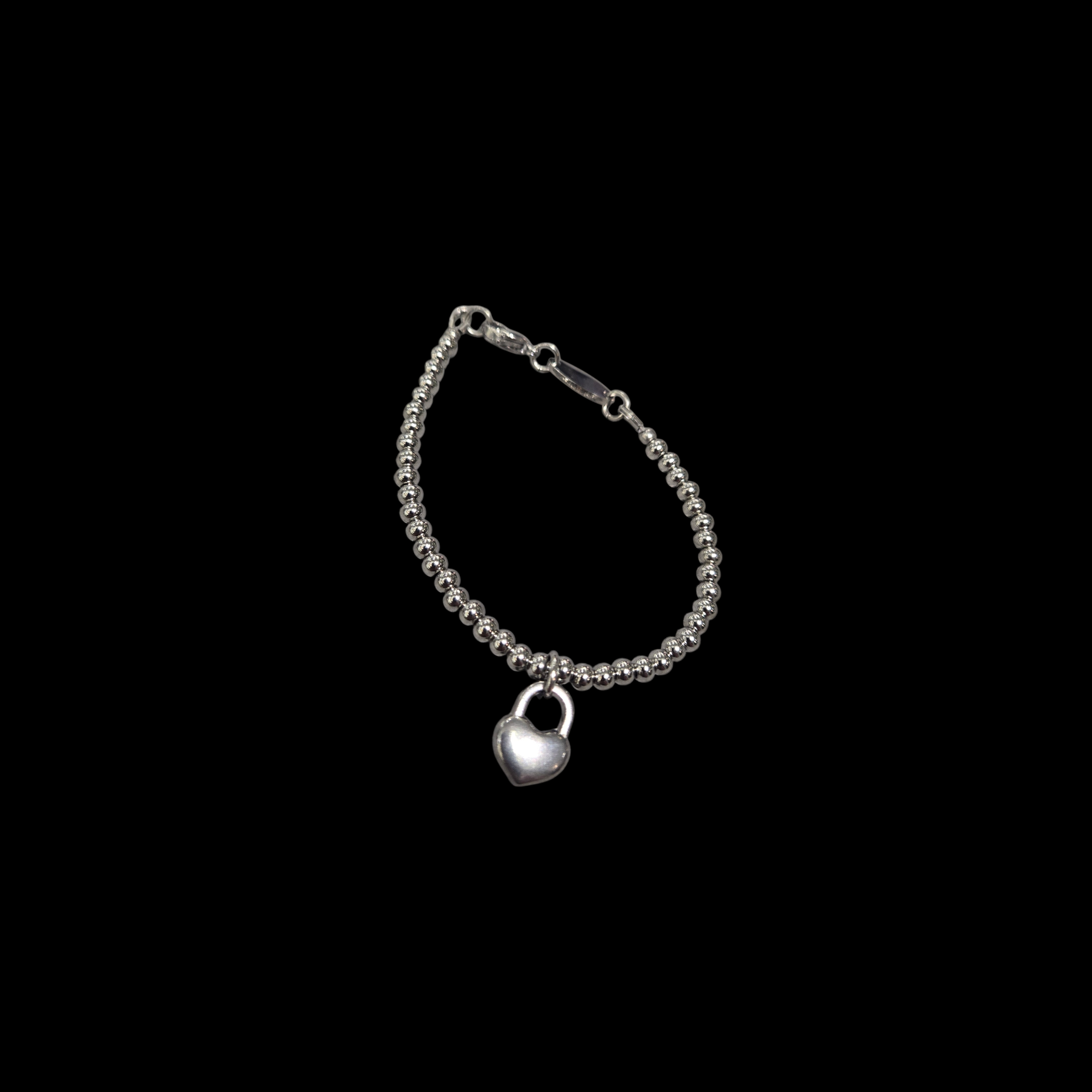 METAL BEAD WITH HEART SILVER