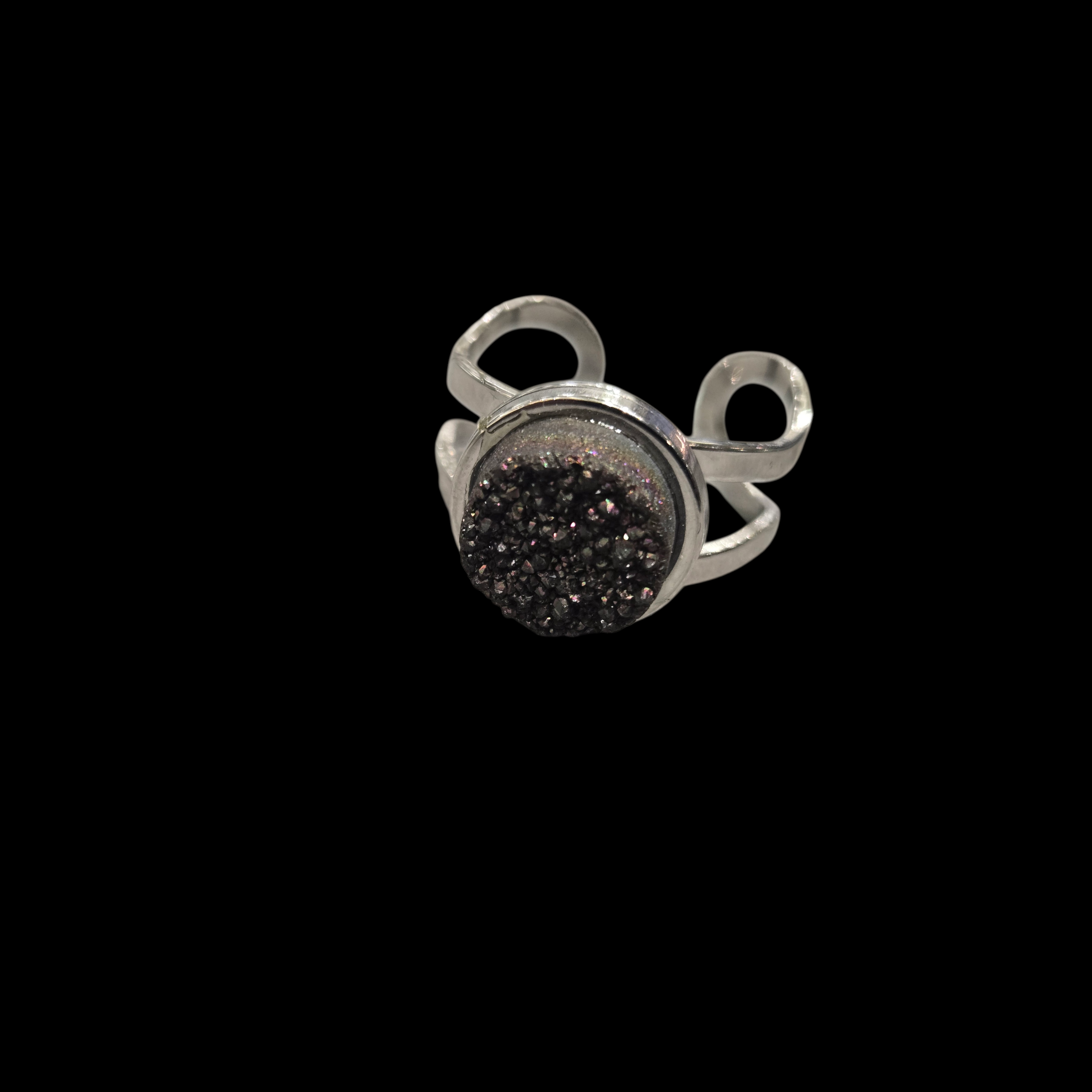 RAW QUARTZ BLACK RING SILVER