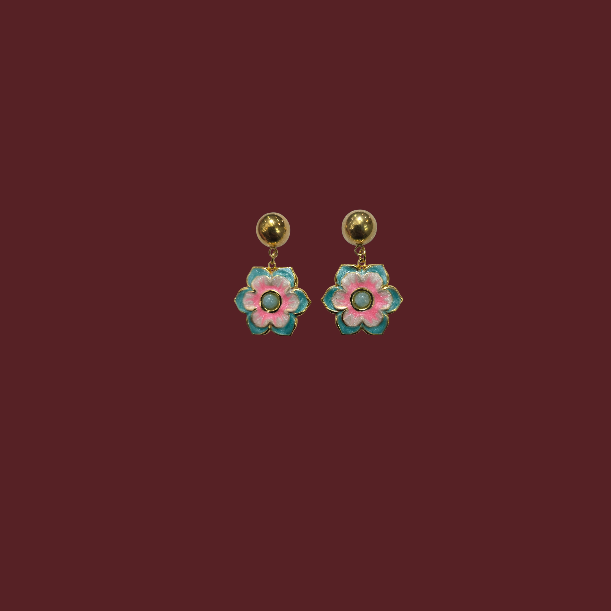 ENAMEL FLOWER ORIENTAL EARRING PINK