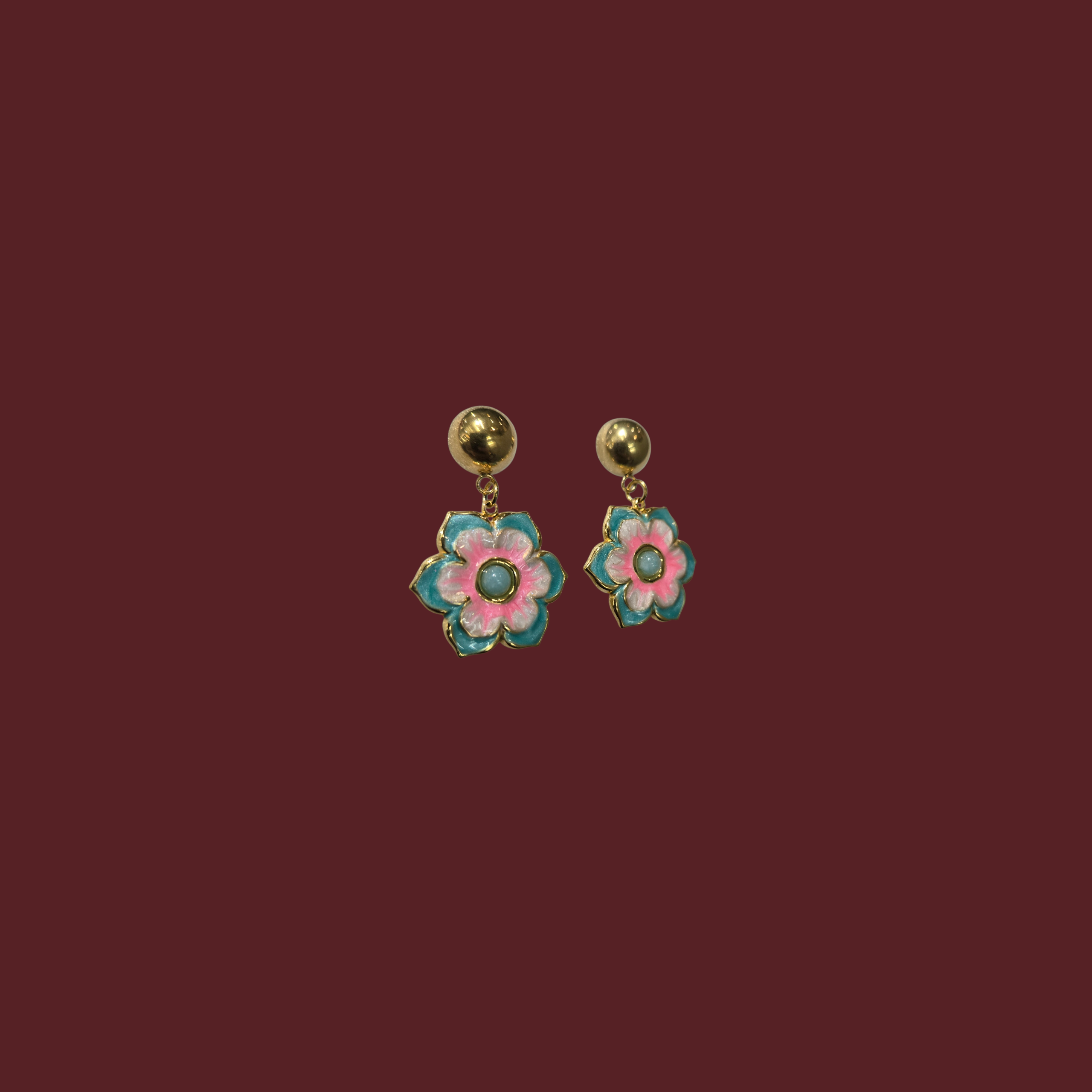 ENAMEL FLOWER ORIENTAL EARRING PINK