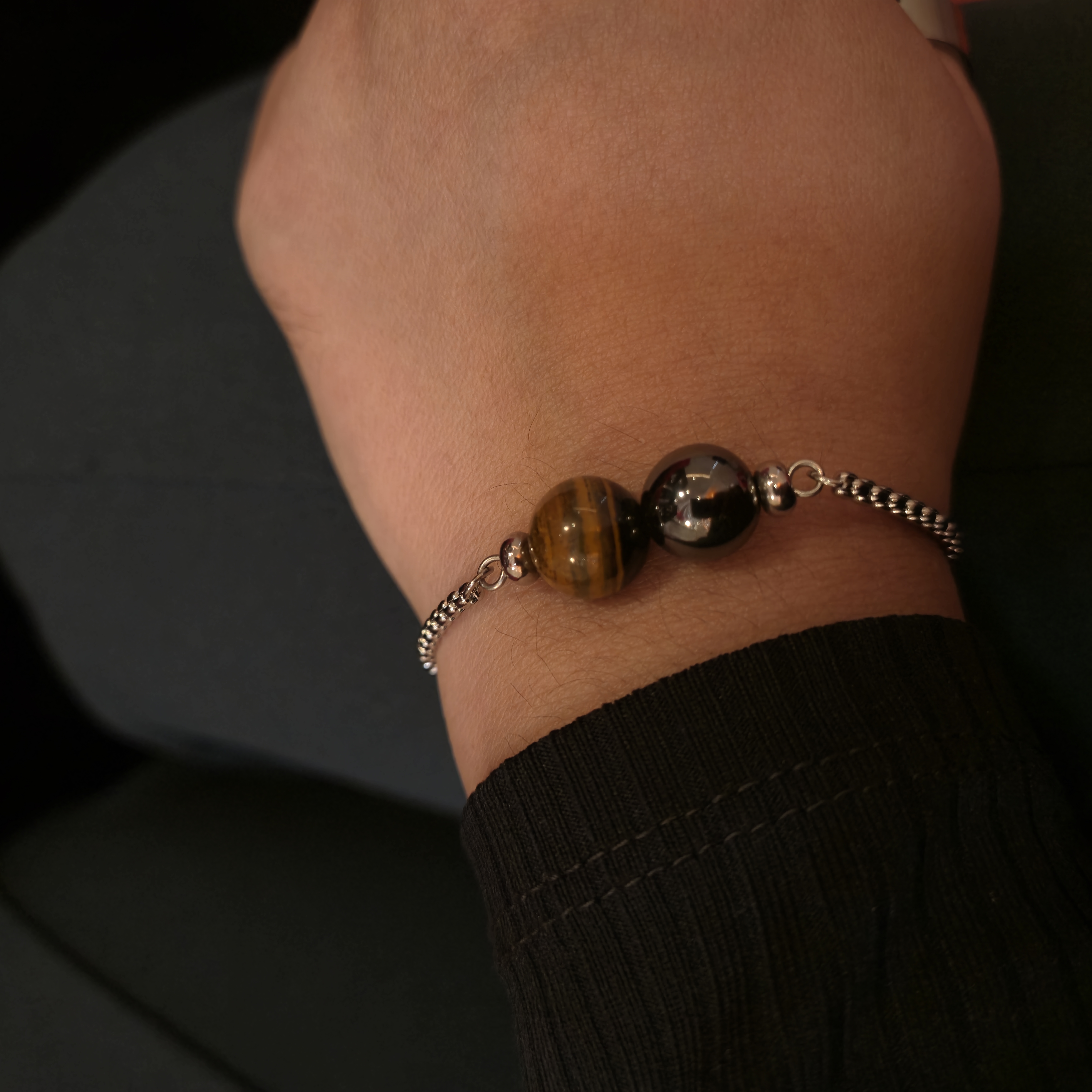 TIGER EYE DUO SLIDE BRACELET SILVER