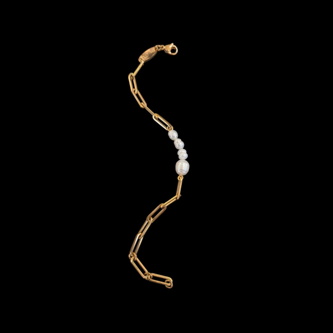 FRESHWATER PEARL PAPERCLIP BRACELET GOLD
