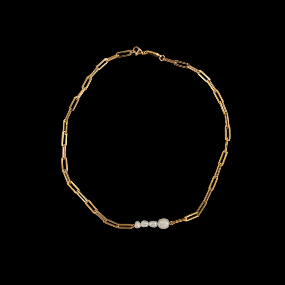 FRESHWATER PEARL PAPERCLIP NECKLACE GOLD
