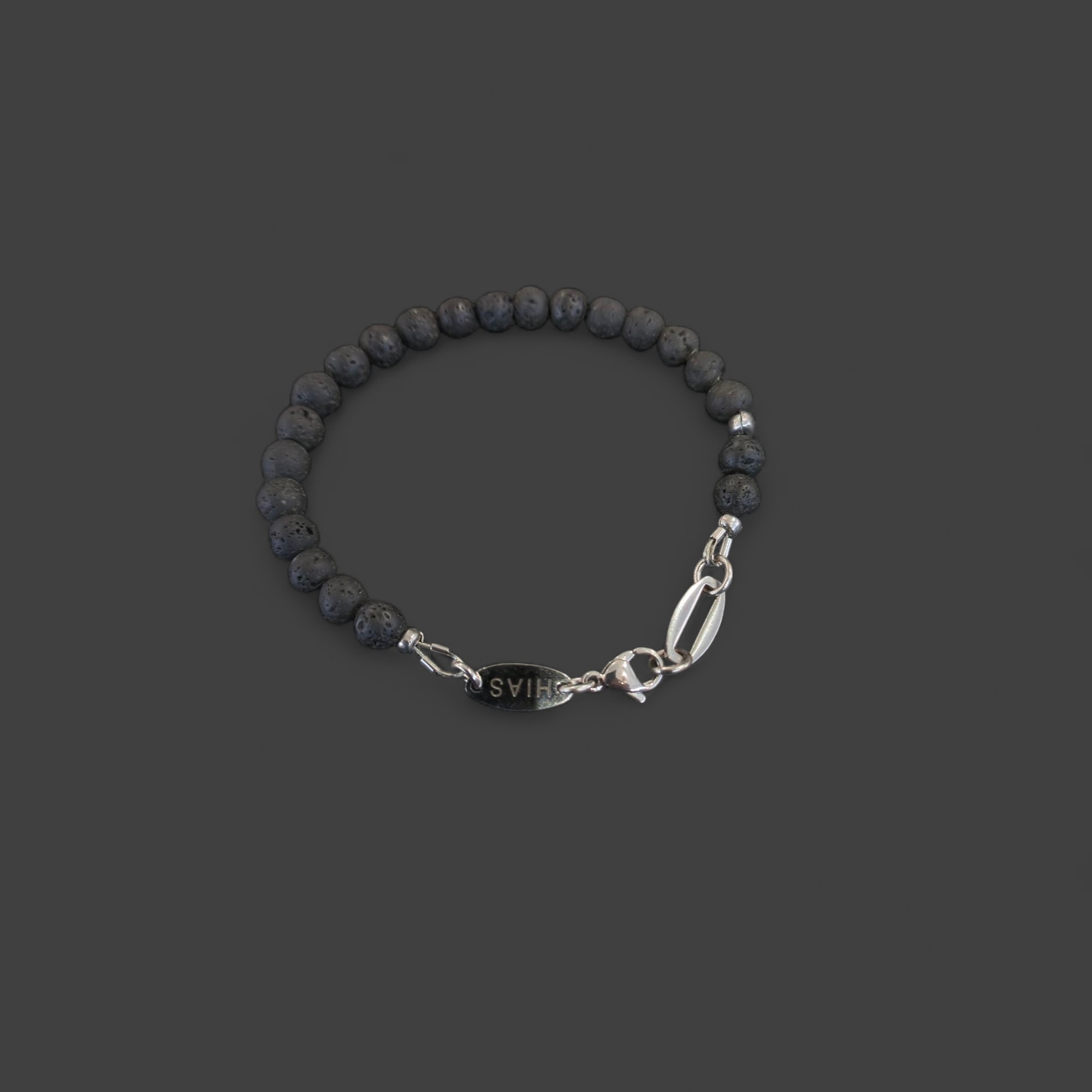LAVA STONE BEADED BRACELET STEEL