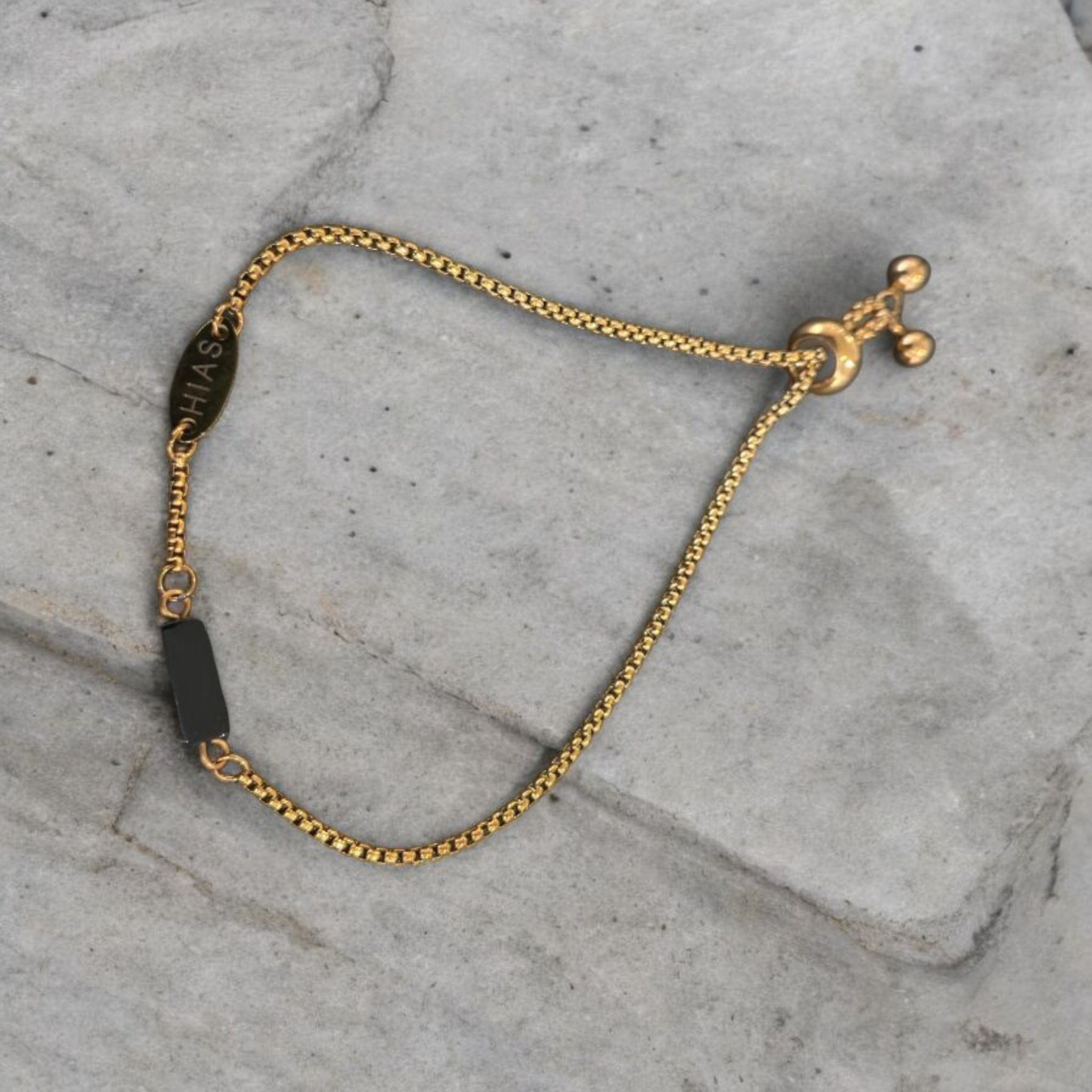 OBSIDIAN SLIDE BRACELET GOLD