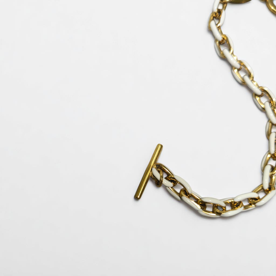 WHITE ENAMEL BRACELET GOLD