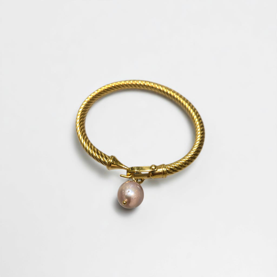 EDISON PINK PEARL BANGLE GOLD