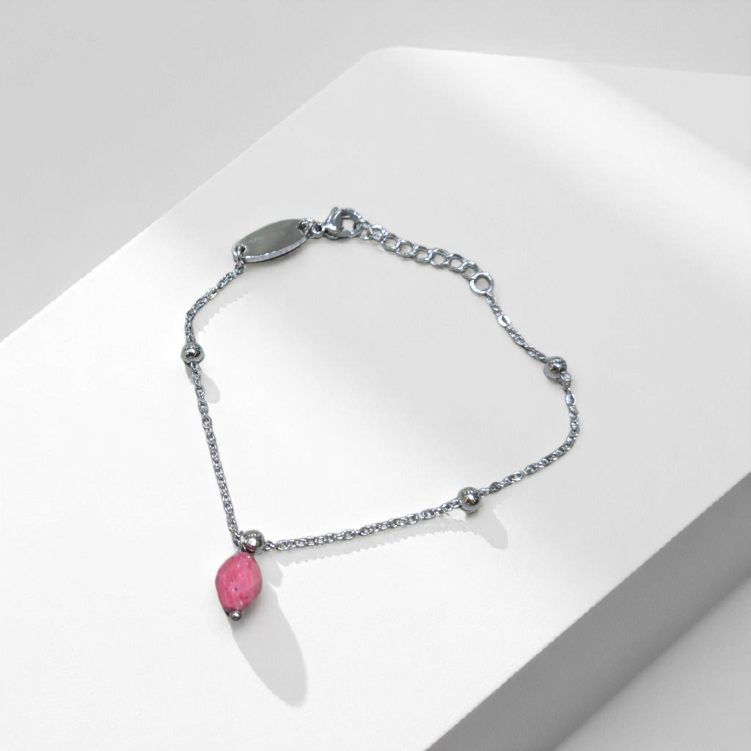 DAINTY RHODONITE BRACELET SILVER