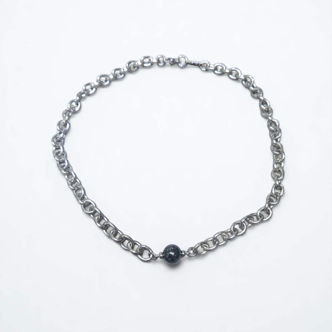 HEMATITE O LINK NECKLACE SILVER