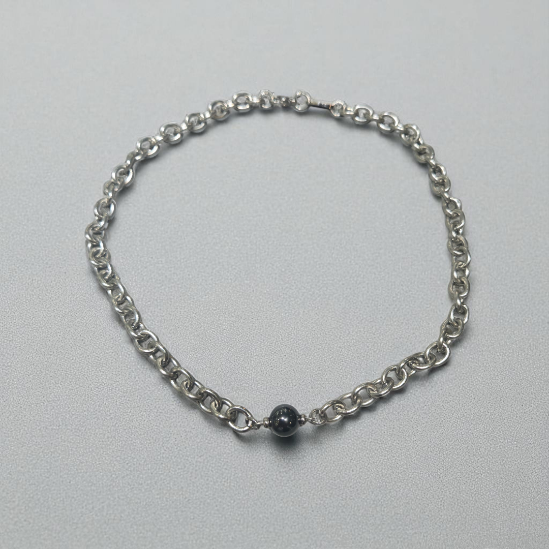 HEMATITE O LINK NECKLACE SILVER