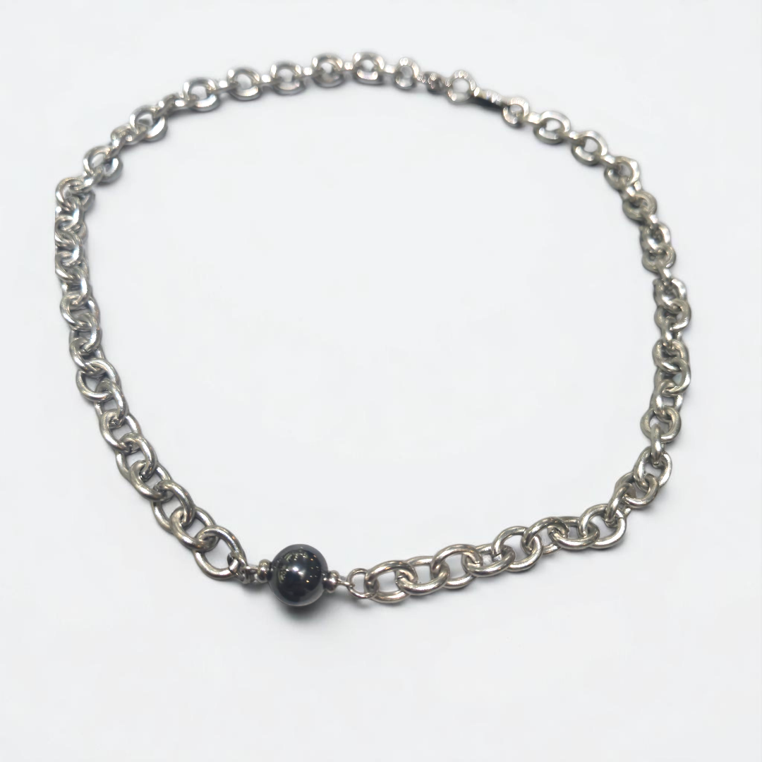 HEMATITE O LINK NECKLACE SILVER