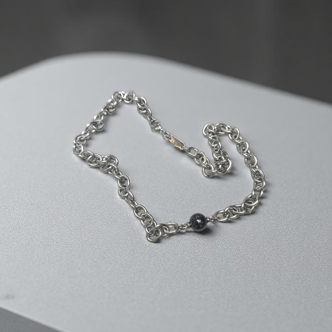 HEMATITE O LINK NECKLACE SILVER