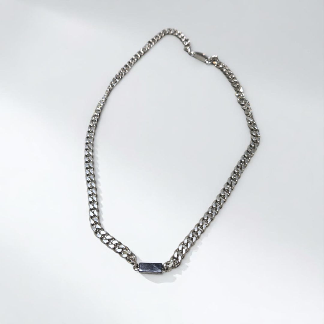 OBSIDIAN CUBAN NECKLACE SILVER