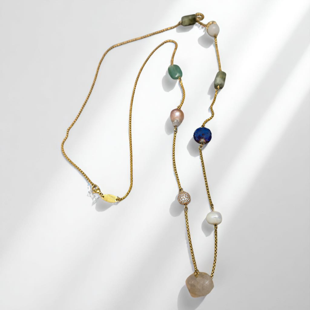 MULTISTONE LONG NECKLACE GOLD
