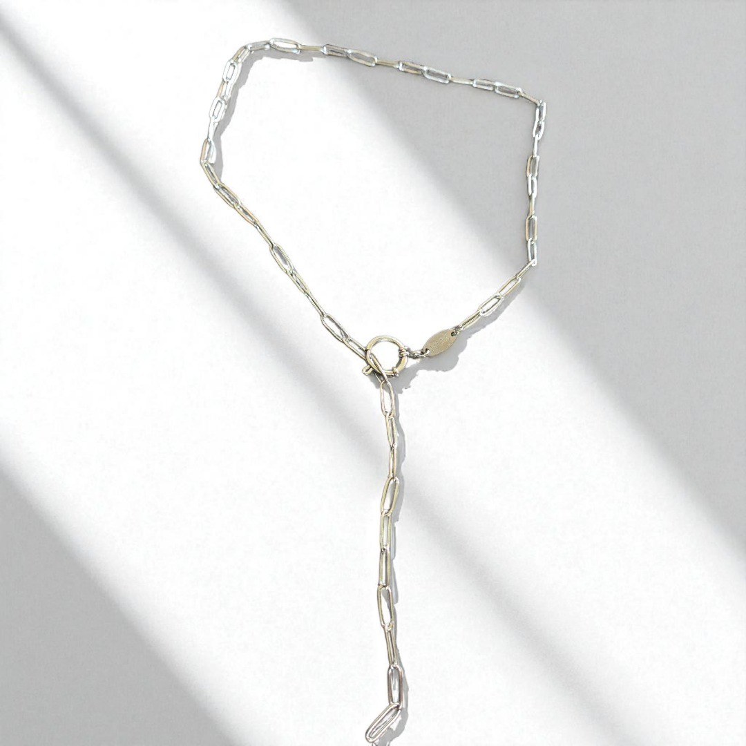 THIN PAPERCLIP LARIAT NECKLACE SILVER