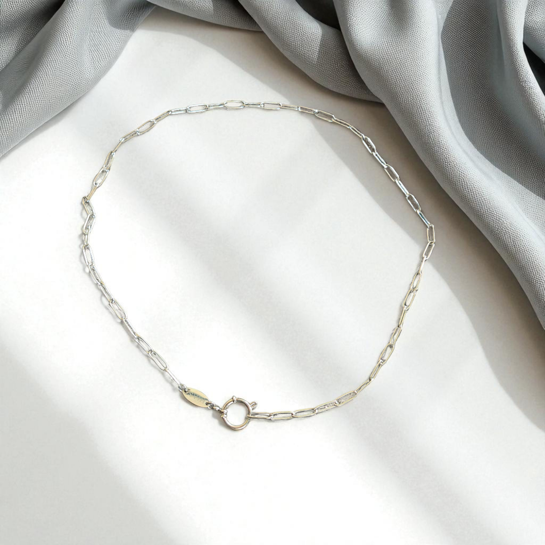 THIN PAPERCLIP LARIAT NECKLACE SILVER