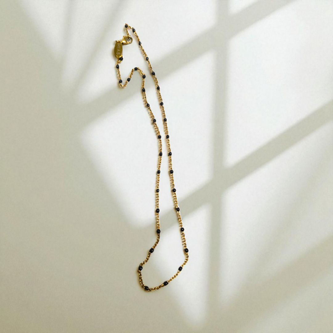 DAINTY ENAMEL BLACK CHAIN NECKLACE GOLD