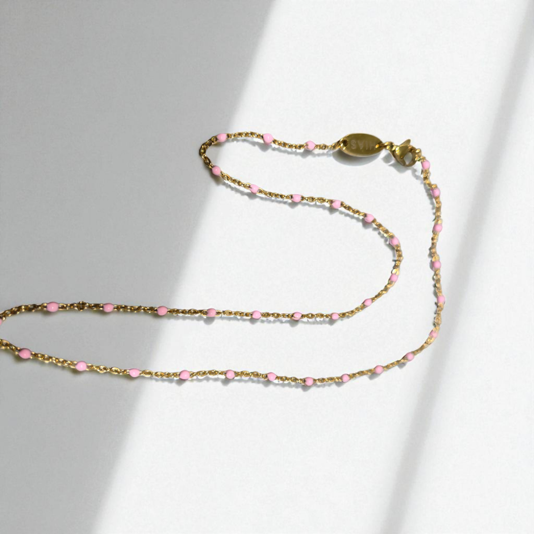 DAINTY ENAMEL PINK CHAIN NECKLACE GOLD