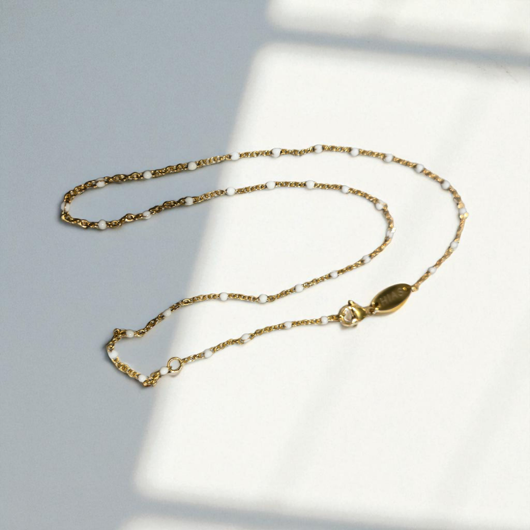 DAINTY ENAMEL WHITE CHAIN NECKLACE GOLD