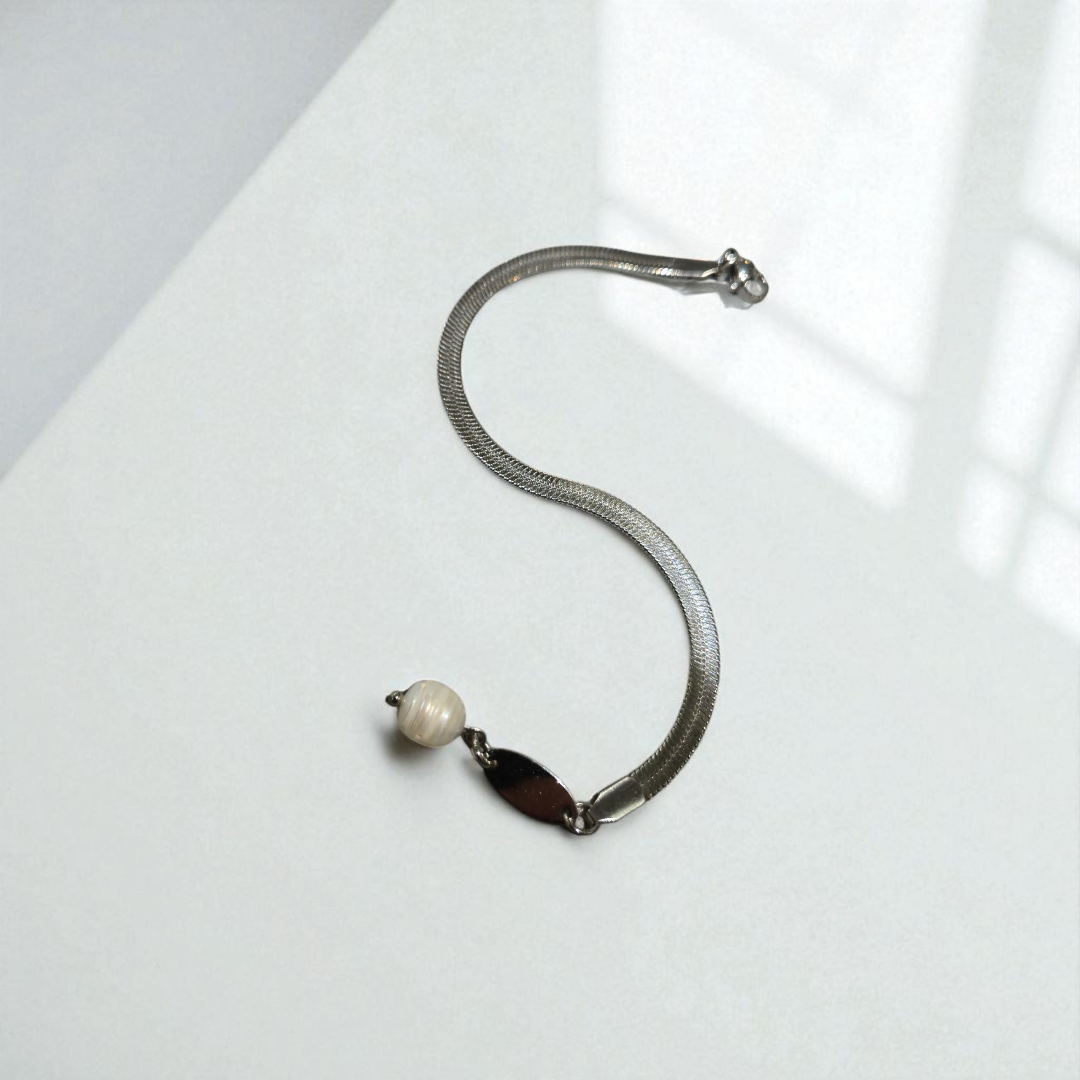 THIN HERRINGBONE BRACELET SILVER