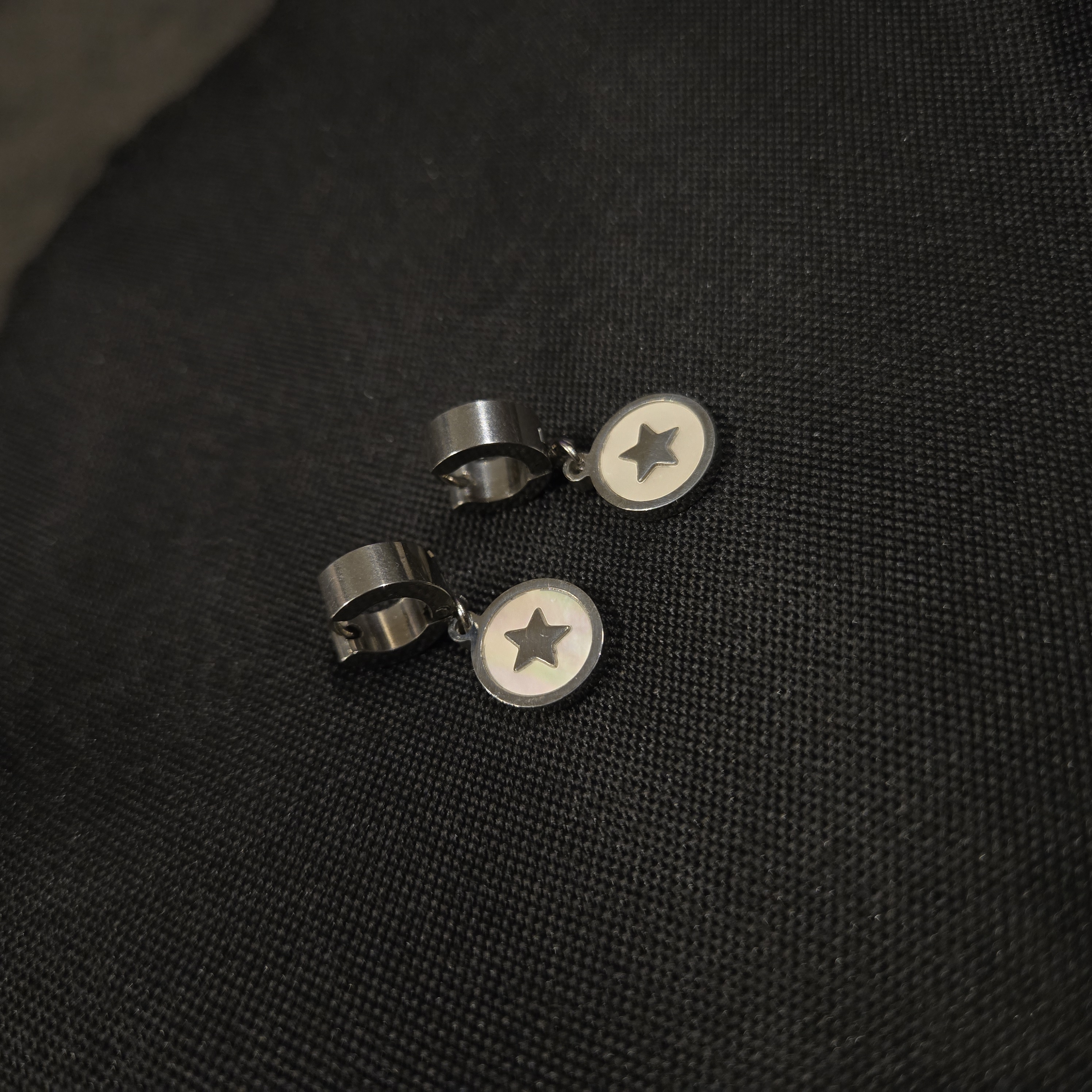 MOTHER OF PEARL STAR HUGGIES SILVER