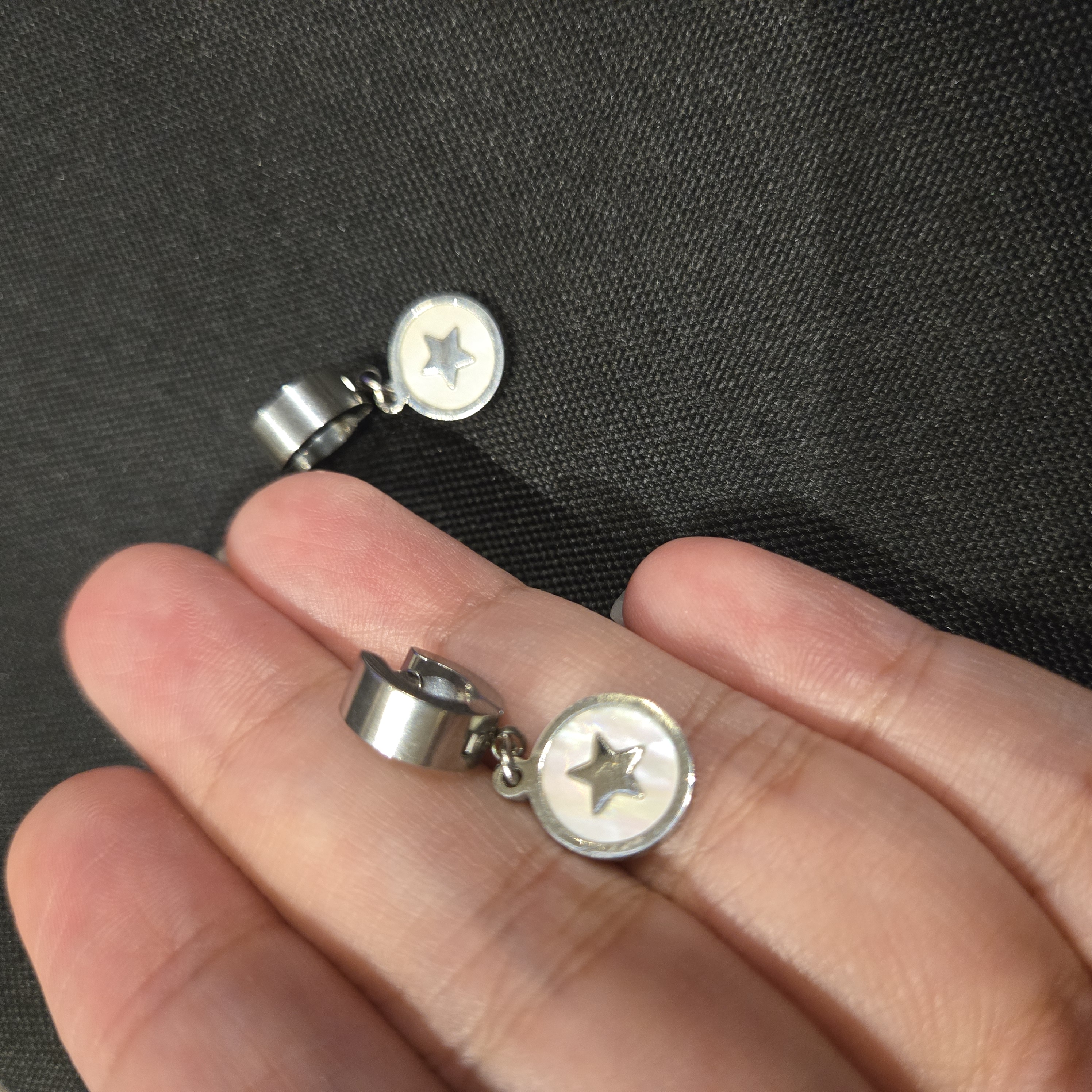 MOTHER OF PEARL STAR HUGGIES SILVER