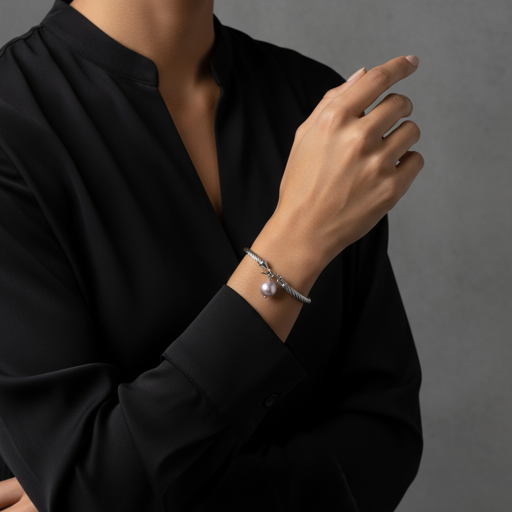 PINK EDISON PEARL BANGLE SILVER