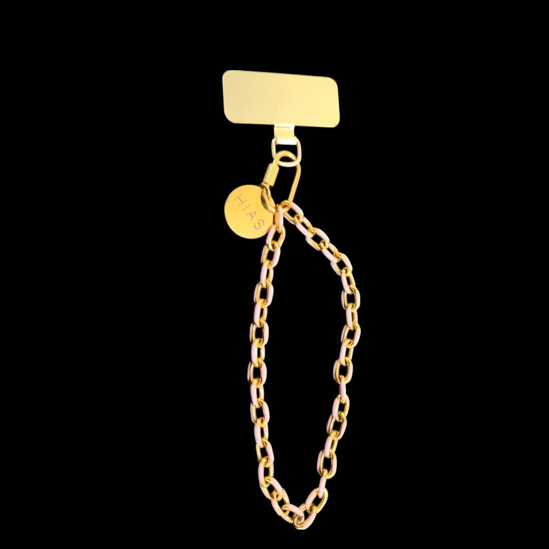 PINK ENAMEL PHONE STRAP GOLD