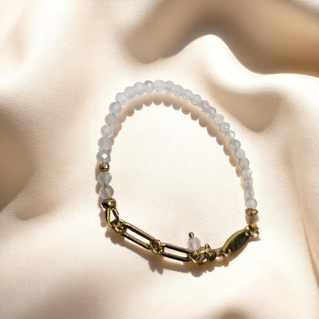 DAINTY ROSE QUARTZ BEADED BRACELET GOLD