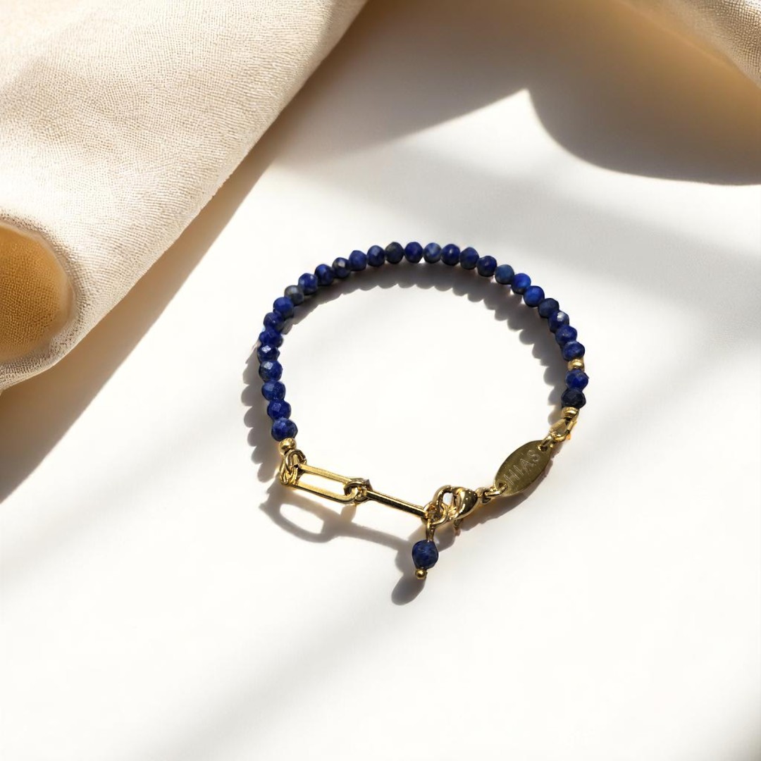 DAINTY LAPIS LAZULI BEADED BRACELET GOLD