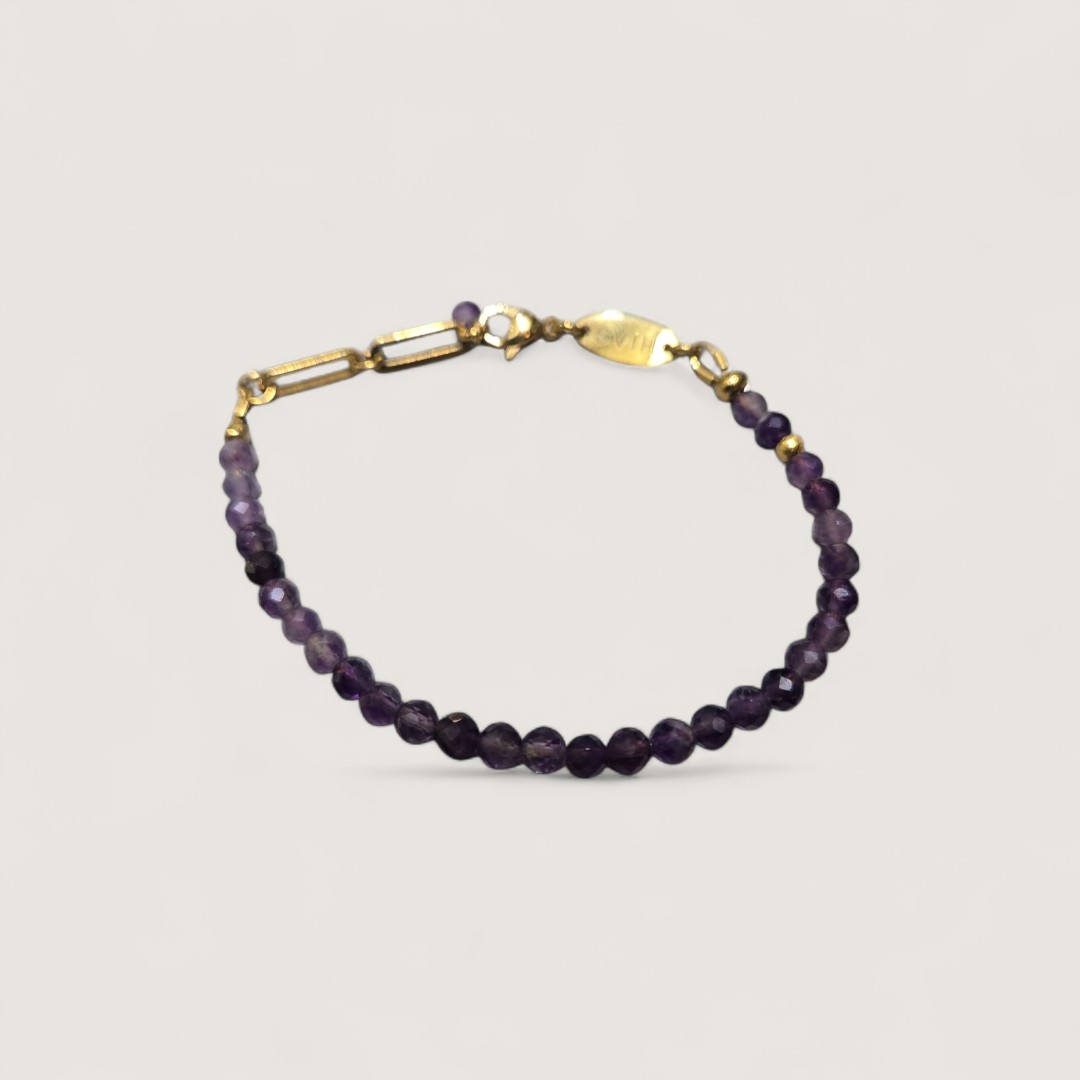 DAINTY AMETHYST BEADED BRACELET GOLD