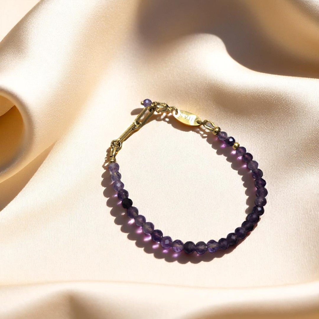 DAINTY AMETHYST BEADED BRACELET GOLD