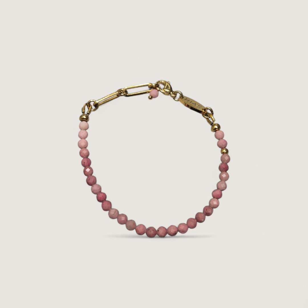 DAINTY RHODONITE BEADED BRACELET GOLD