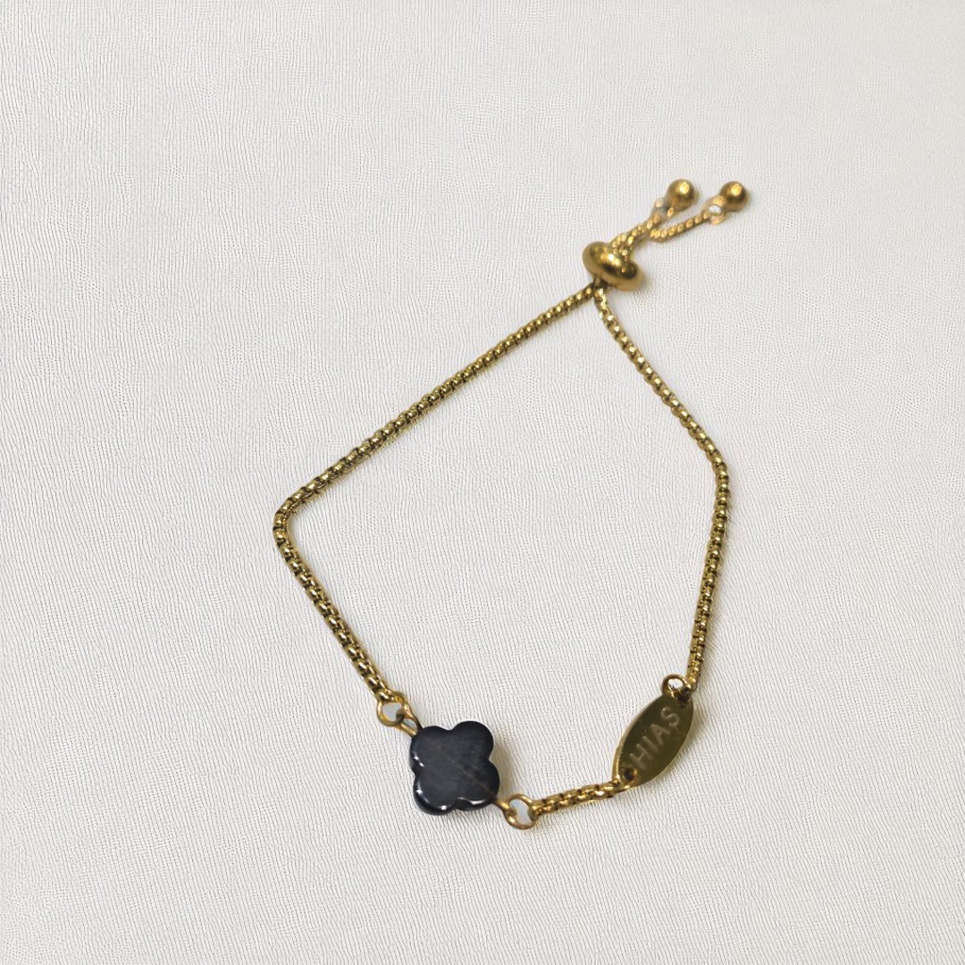 CLOVER OBSIDIAN SLIDE BRACELET GOLD