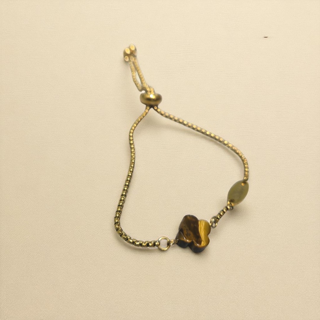 CLOVER TIGER EYE SLIDE BRACELET GOLD