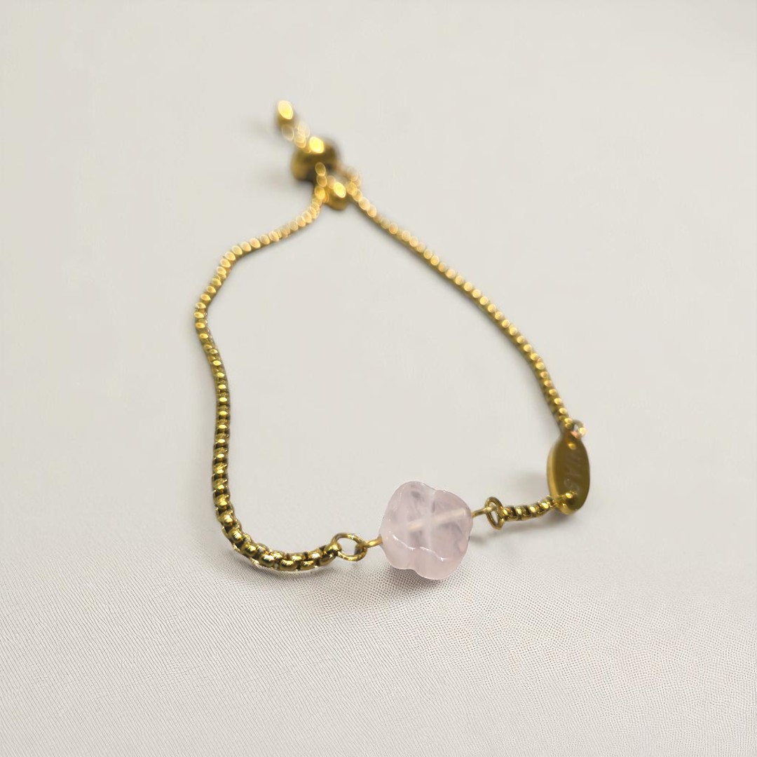 CLOVER ROSE QUARTZ SLIDE BRACELET GOLD