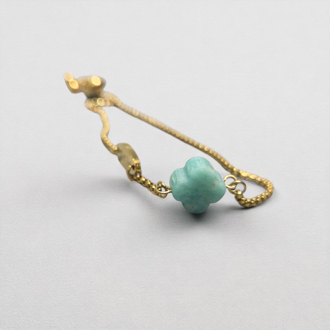 CLOVER AMAZONITE SLIDE BRACELET GOLD