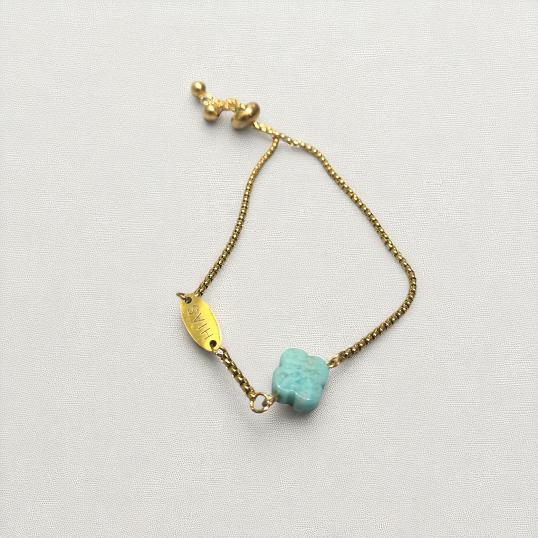 CLOVER AMAZONITE SLIDE BRACELET GOLD