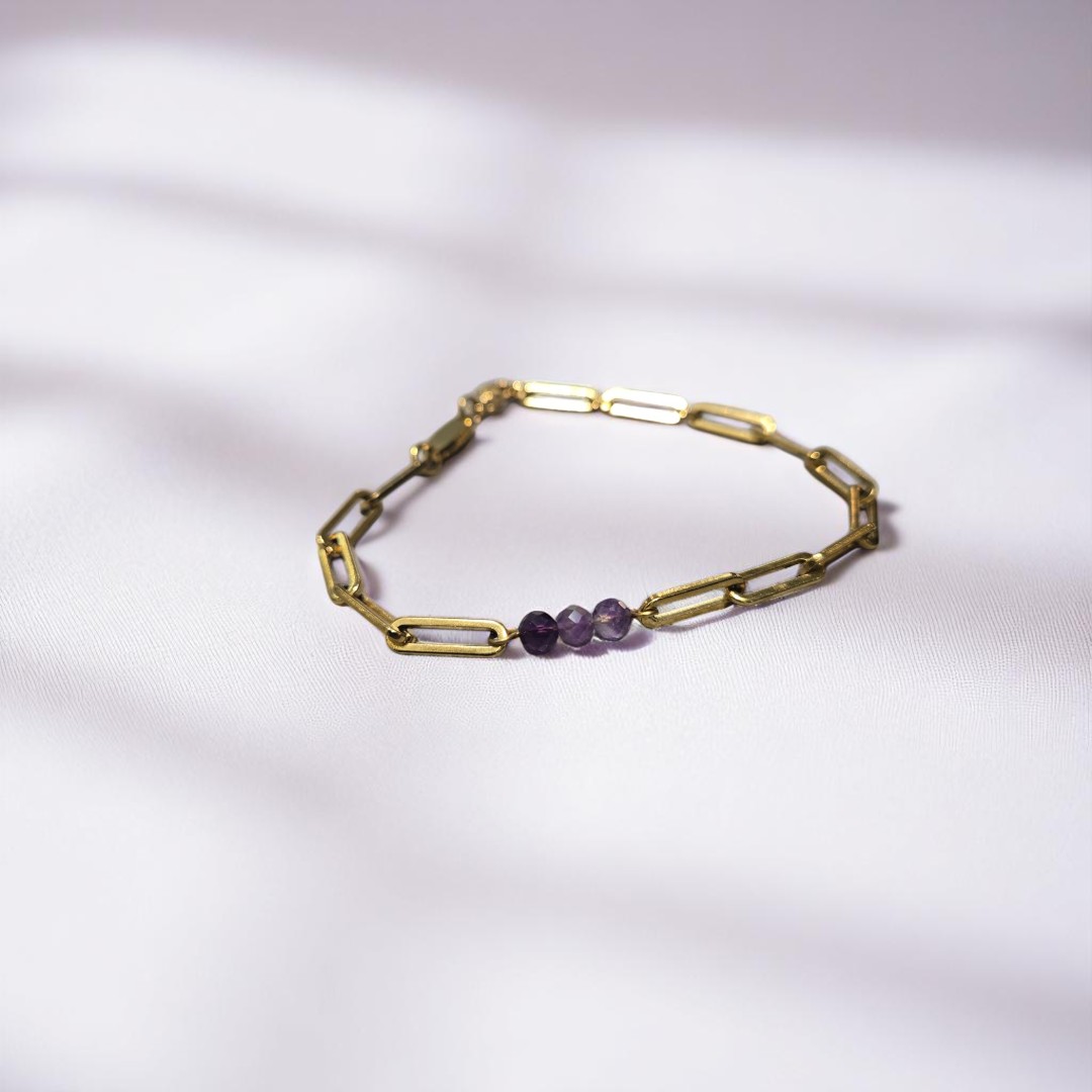 DAINTY AMETHYST PAPERCLIP BRACELET GOLD
