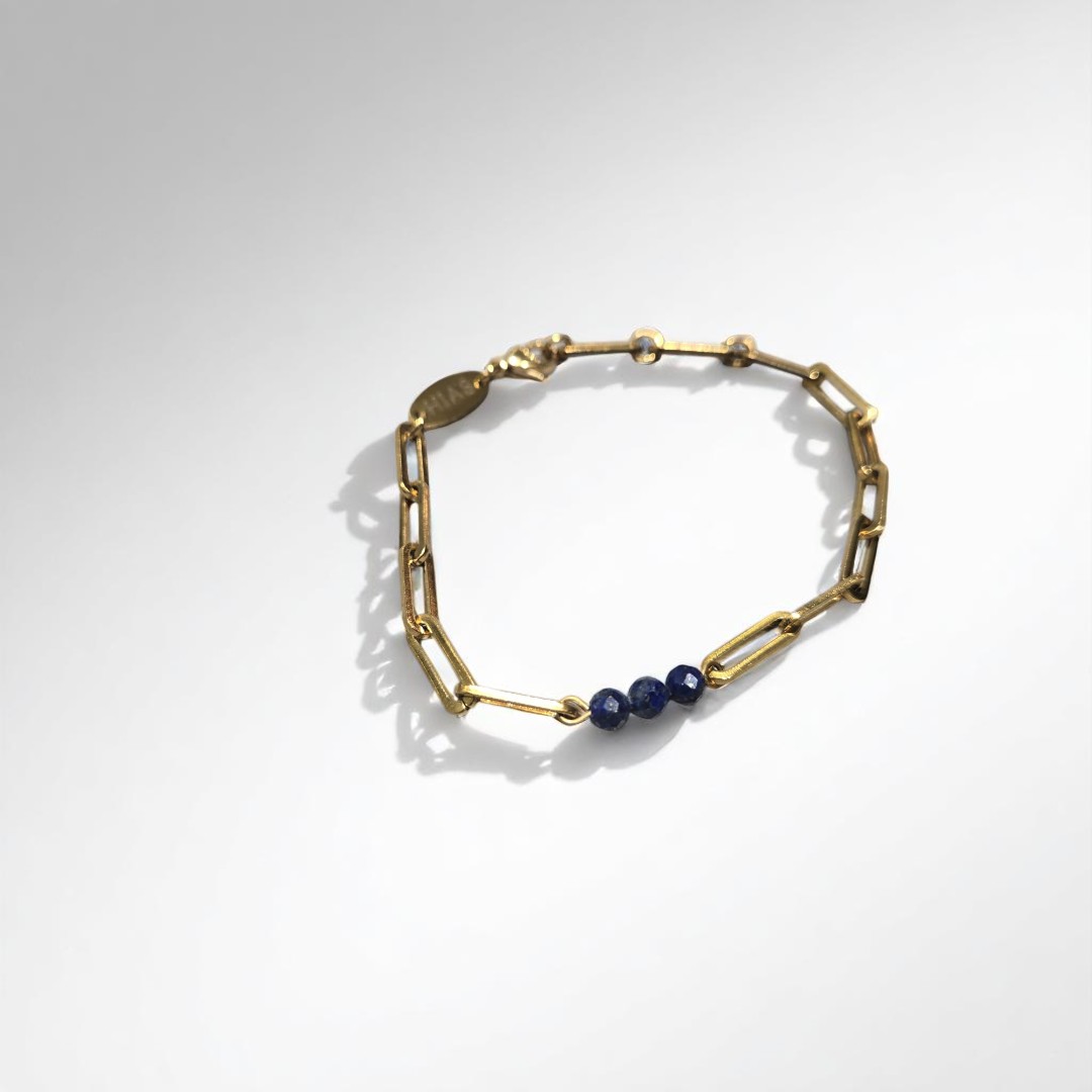 DAINTY LAPIS LAZULI PAPERCLIP BRACELET GOLD