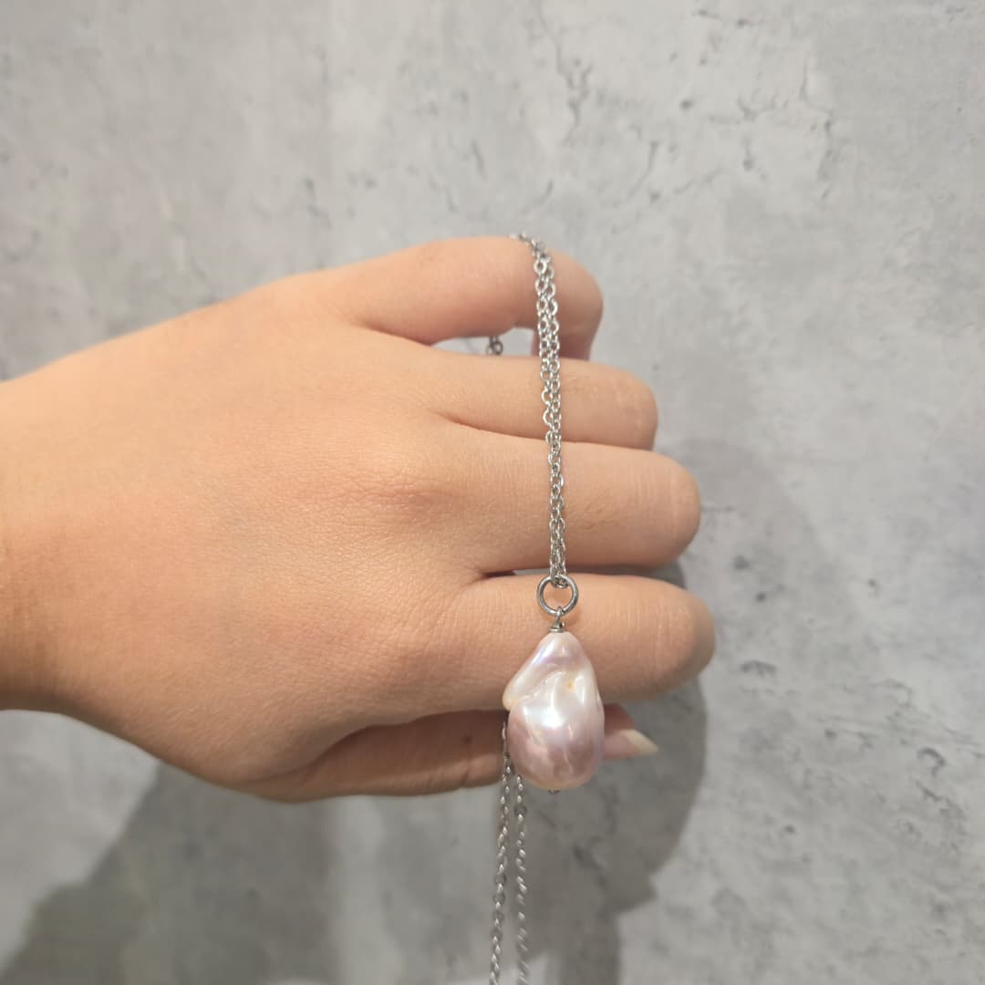BAROQUE PEARL DAINTY CHAIN NECKLACE SILVER
