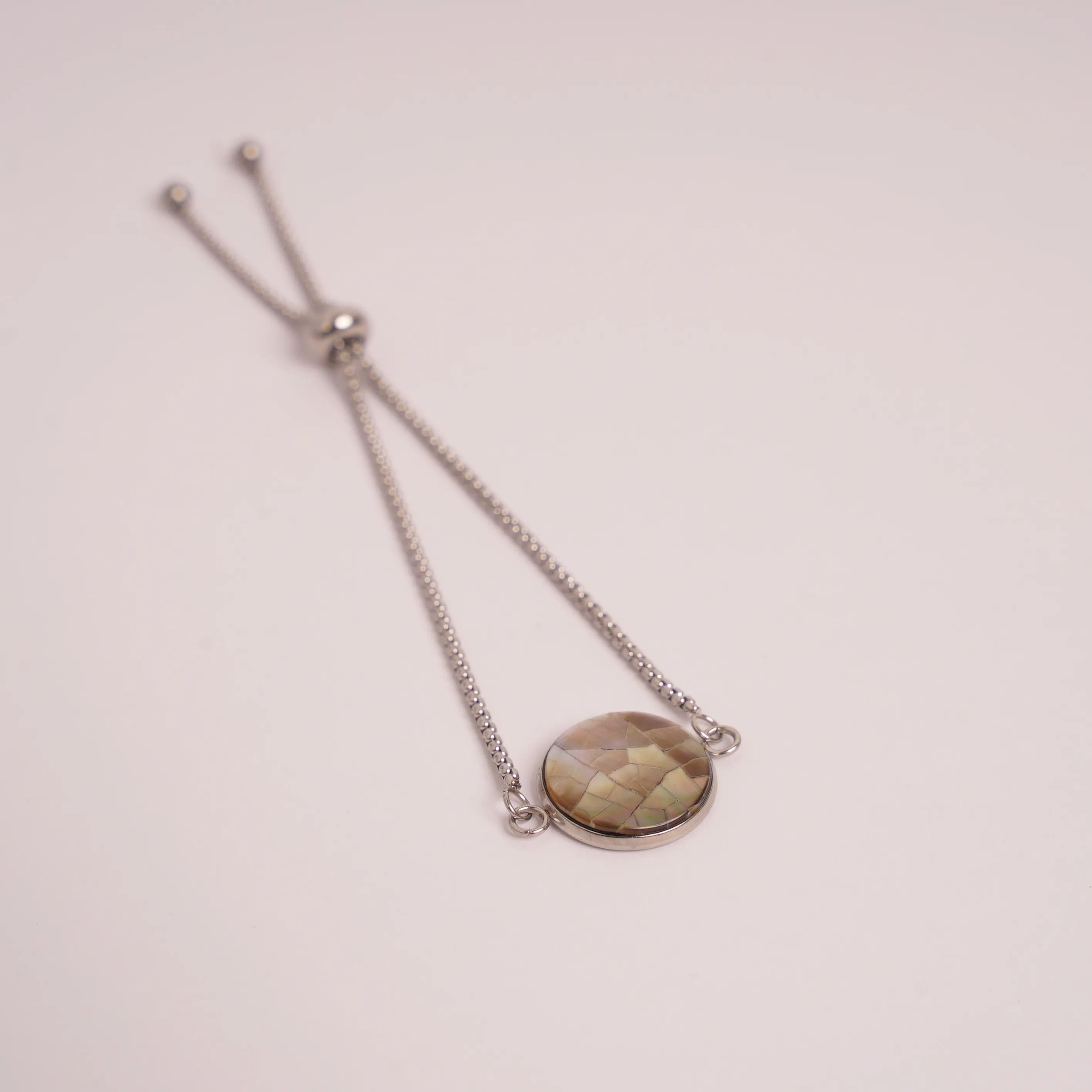 MOTHER OF PEARL WHITE SLIDE BRACELET SILVER