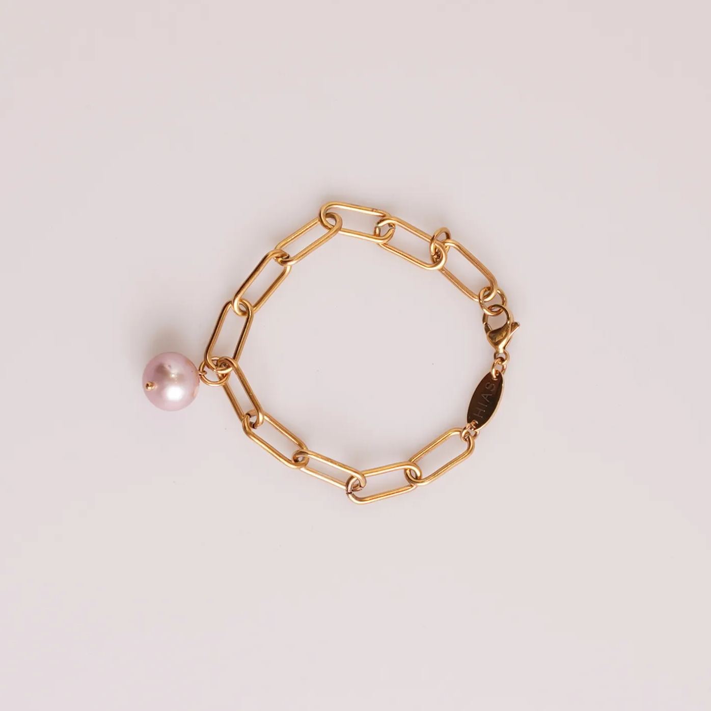 EDISON PEARL LARGE PAPERCLIP BRACELET GOLD