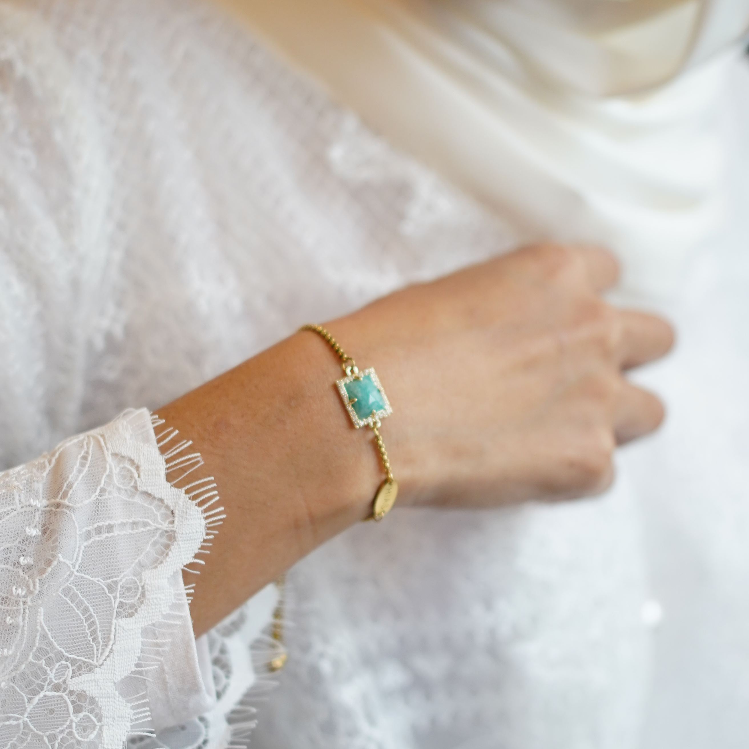 TERINDAH RECTANGLE AMAZONITE BRACELET GOLD
