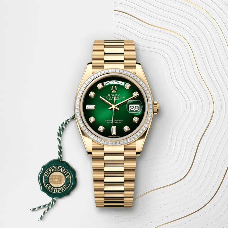 デイデイト 36 | オイスター、36 mm、イエローゴールド、ダイヤモンド リファレンス 128398TBR-0008