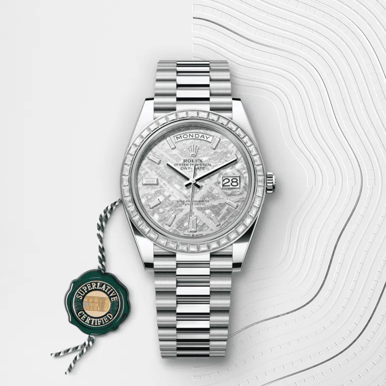 デイデイト 40 | オイスター、40 mm、プラチナ、ダイヤモンド リファレンス 228396TBR-0027