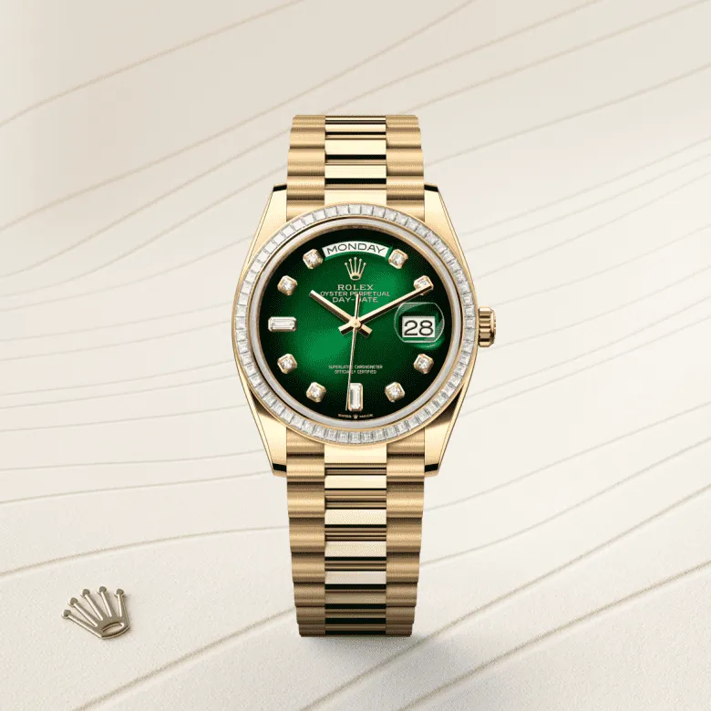 デイデイト 36 | オイスター、36 mm、イエローゴールド、ダイヤモンド リファレンス 128398TBR-0008